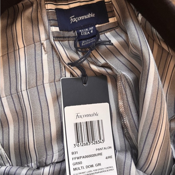 Striped Gray and White Silky drawstring Faconnable Size 4 Pants - Picture 5 of 11